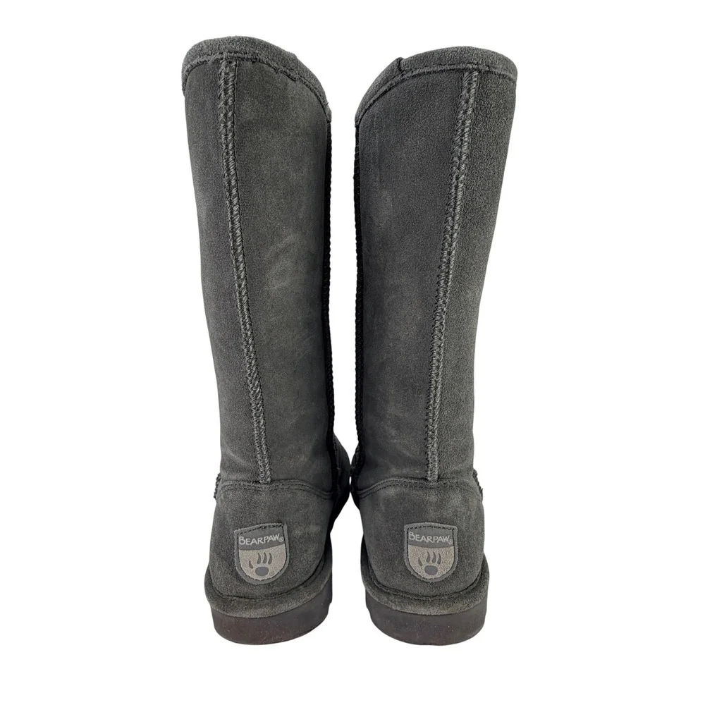 Bearpaw Womens 8 Elle Tall 1963W Charcoal Grey Suede Sheepskin Wool Blend Boots